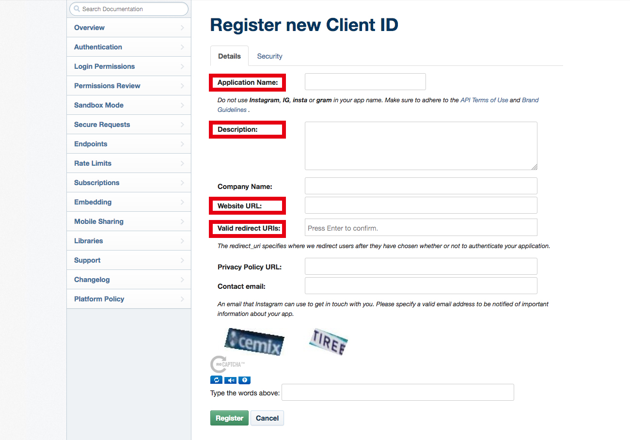 Register a New Clientページ